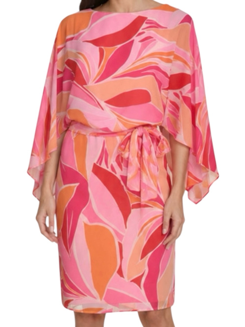 Jessica Howard Pink Orange Abstract Print Midi Dress